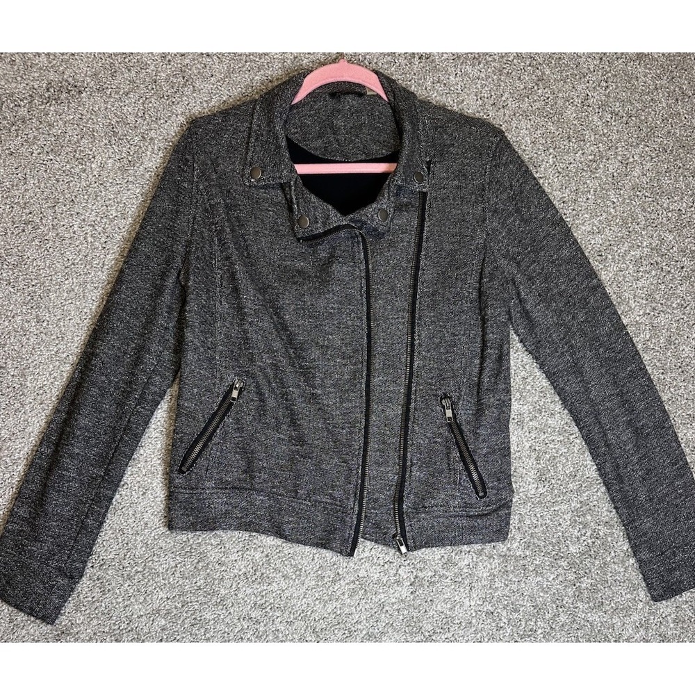 Dex Moto Jacket Large Gray Knit‎ Asymmetrical Zip Stretch Lightweight Jacket